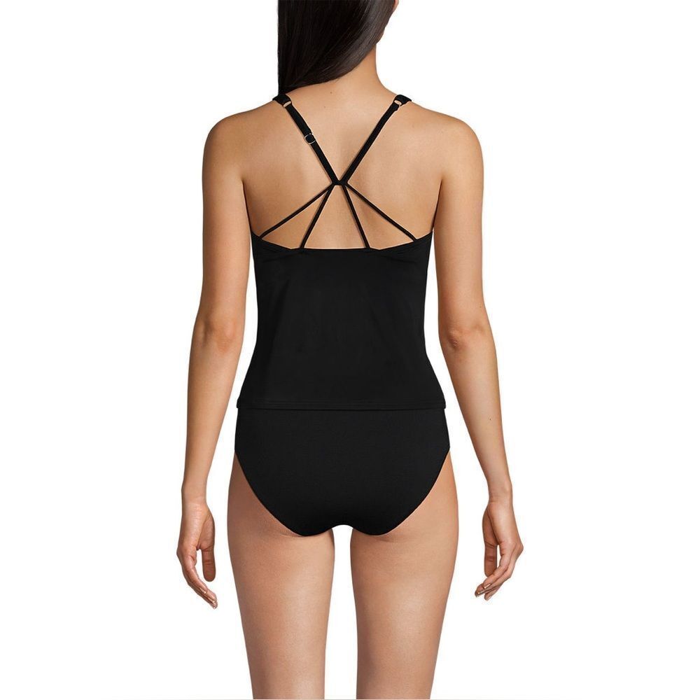 Land's End Tankini Tugless High Neck Strappy Back Tankini Top Soft cup Black 16W